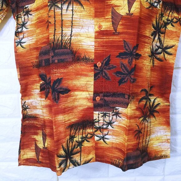 Vintage 80s Robinsons Red Bag Aloha Shirt -M Pocket SSL Vents Tropical Palm Tiki - Picture 6 of 11